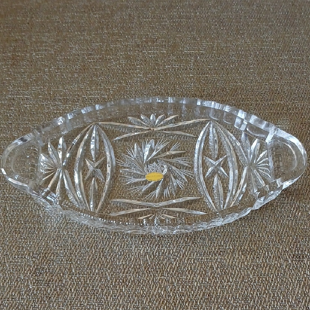 Vintage Crystal Clear Etched & Cut Glass Tray